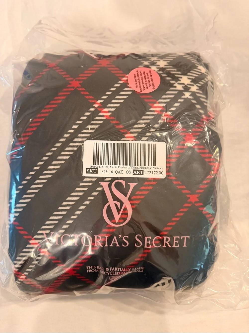Victoria's Secret Black & Red Plaid Travel Blanket
